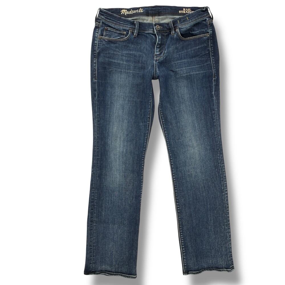 Madewell Rail Straight Stretch Denim Blue Jeans Womens Sz 29 X 30 Dark Wash